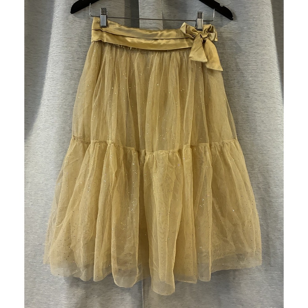 Mary Kate and Ashley Gold Sparkle Tulle Satin Bow Skirt Girls 10/12 VTG MKE46304